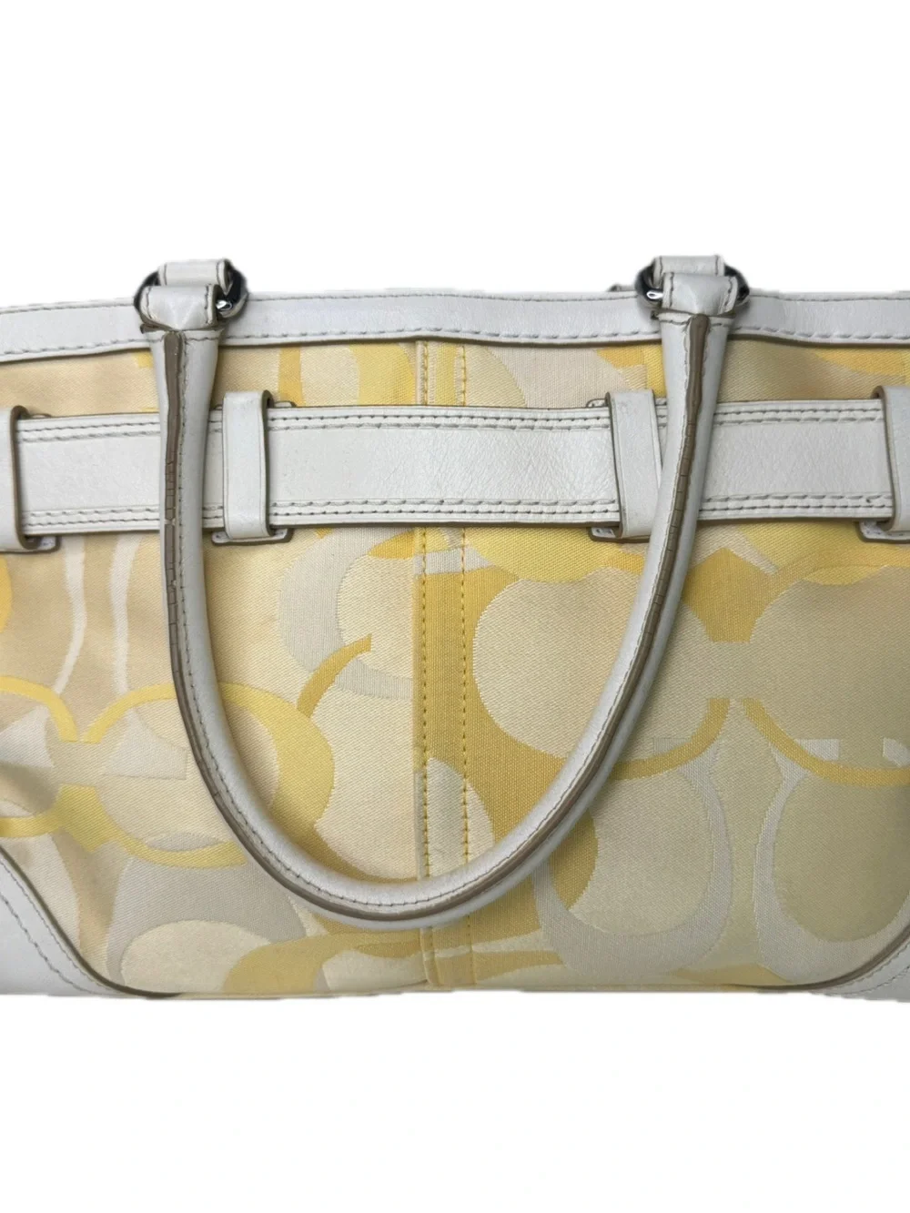Coach Hampton Optic C Signature Stripe Yellow White Double Handle Shoulder Bag